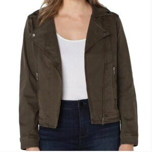 Liverpool Bradford Moto Denim Jacket Olive